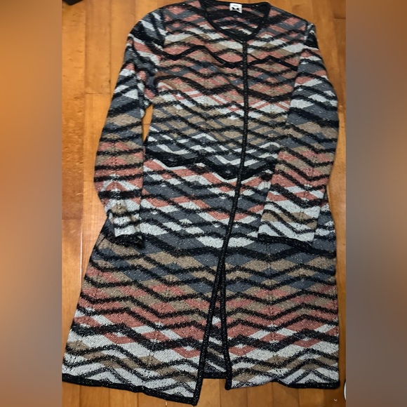 M Missoni Multicolored Chevron Merino Wool Knit Long Cardigan W/Pockets Size M - Picture 9 of 9